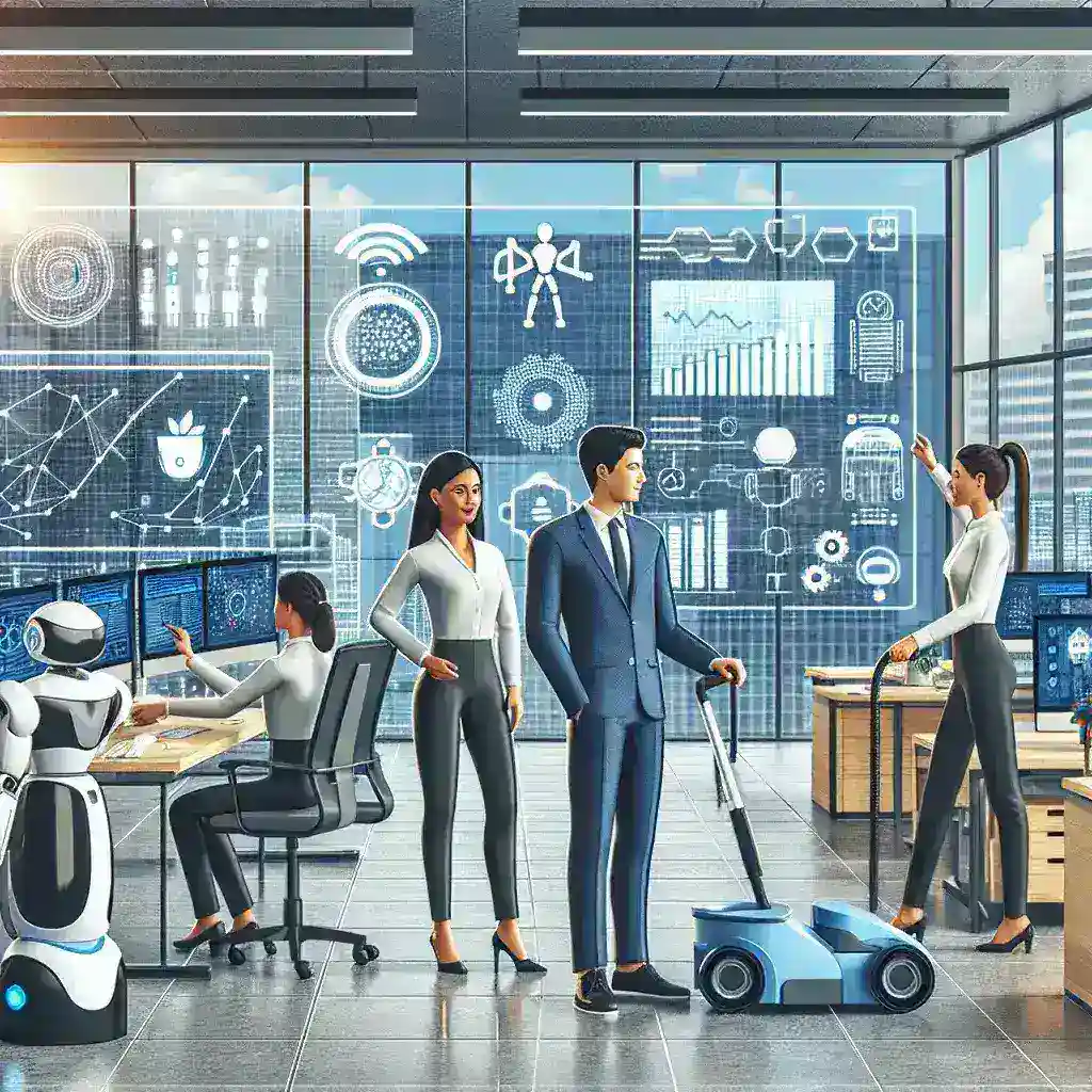 "Ilustración de una persona utilizando inteligencia artificial en su computadora para mejorar el flujo de trabajo y aumentar la productividad, en el contexto del artículo 'Cómo mejorar tu flujo de trabajo con IA: Guía completa para optimizar tu productividad'."